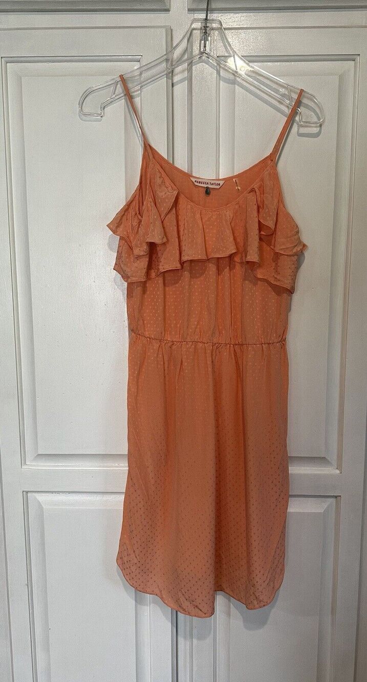 Rebecca Taylor Mini Dress 100% Silk Sleeveless Size 4 Peach Ruffles Beach Boho